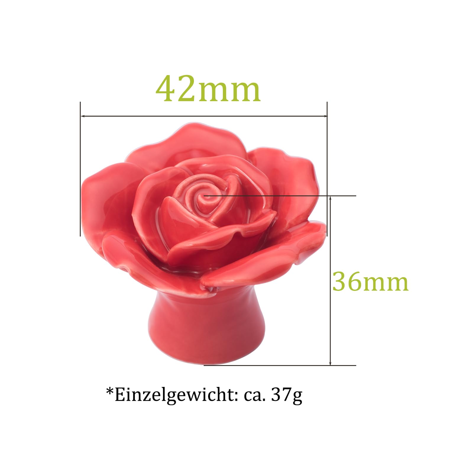 NAKUPENDA Ceramic Knobs Set of 4 Roses Flower Knobs Drawer Knobs Porcelain Rose Furniture Knobs for Drawers Cabinets Cupboard Doors (Red) - Image 4