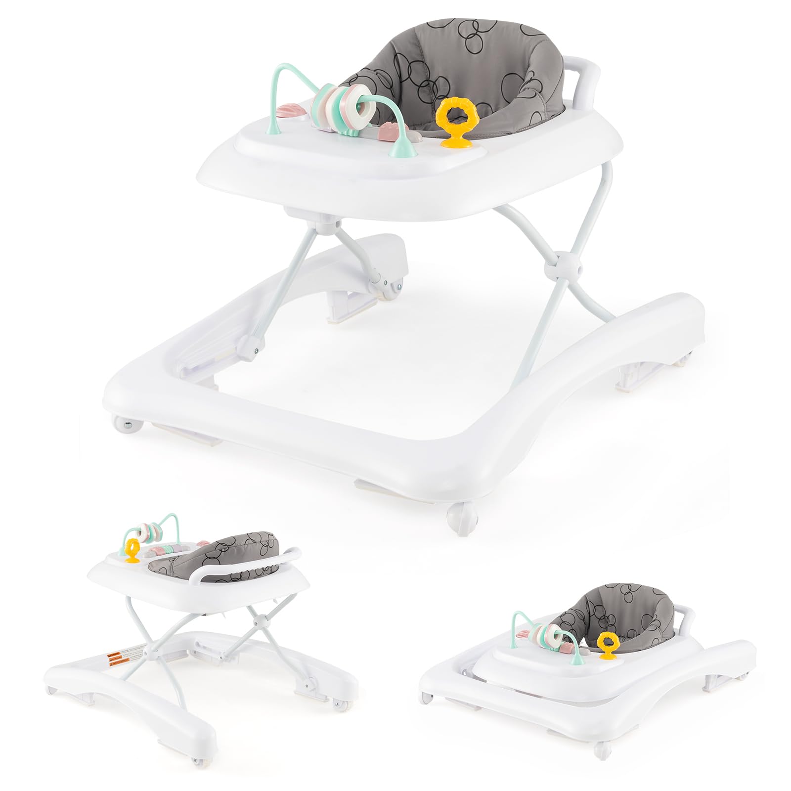 GOPLUS Baby Walker, pomoc do nauki chodzenia 2 w 1, wózek przesuwny z kółkami, ochrona przed przewróceniem, regulowana wysokość i tablet do zabawy, wózek do nauki chodzenia bez chodzenia dla dzieci w