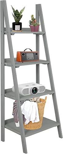 ECOMEX Estante de escalera de 4 niveles, estante de escalera de madera de 4 niveles, estante rústico de escalera estante de almacenamiento