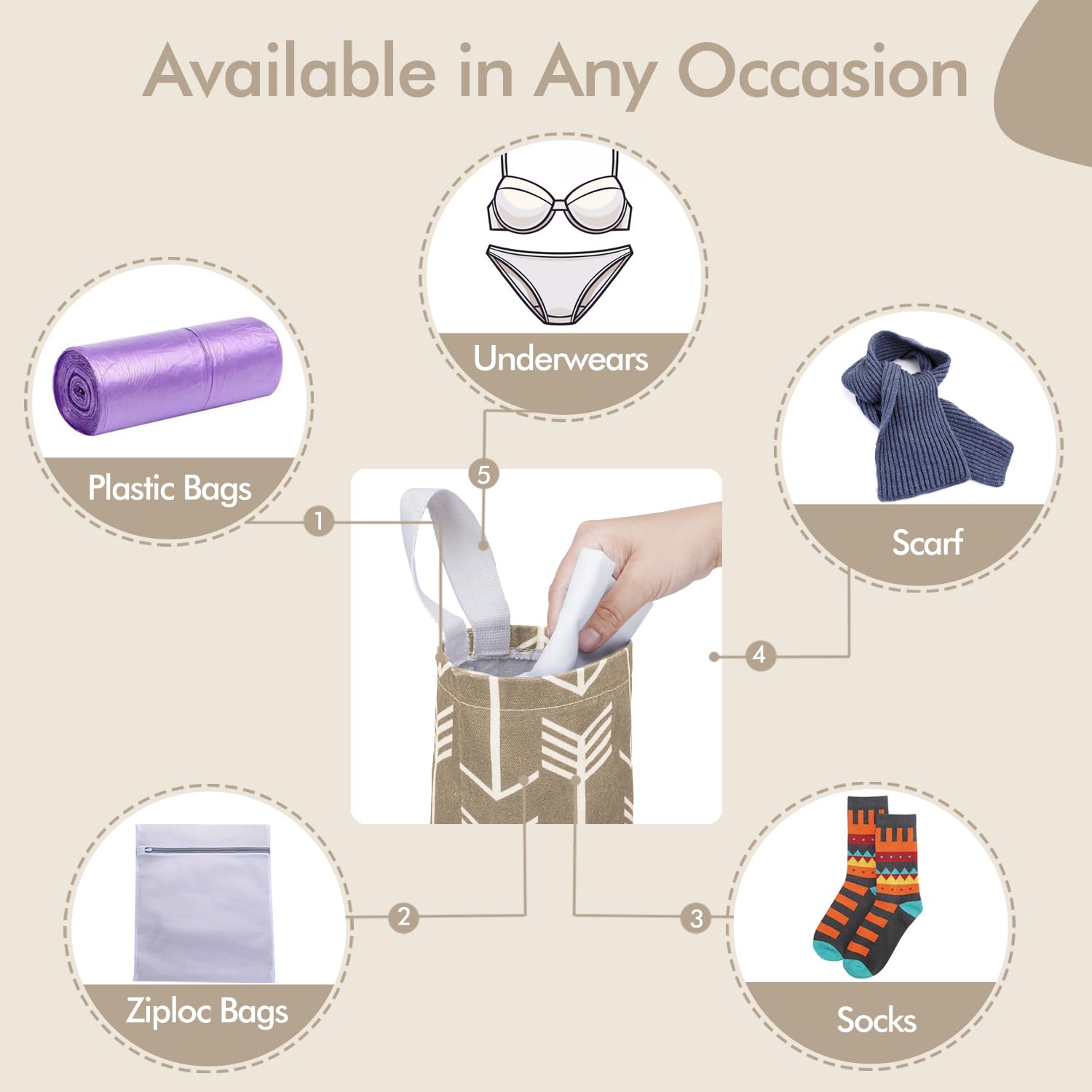 TOGETRUE Soporte para bolsas de plástico, organizador lavable para bolsas de comestibles, dispensador de almacenamiento de bolsas de basura grande para el hogar, cocina, viajes (caqui)
