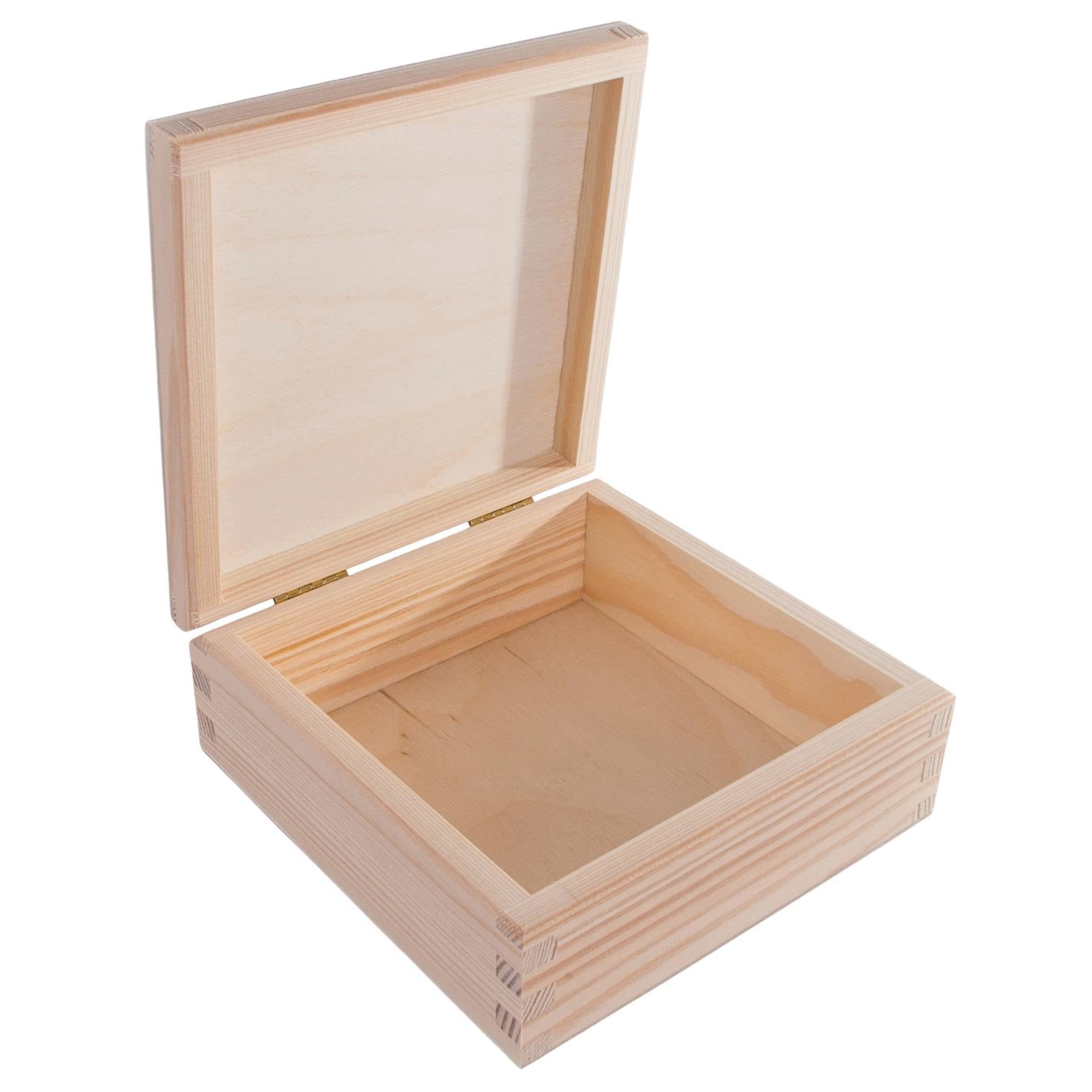 WooDeeDoo Small Square Wooden Keepsake Box with Hinged Lid – 15 x 15 x 6 cm – Plain Pine Memory Case for Craft Projects Jewellery Storage Gift Wrapping Personalised Decoration — image 1