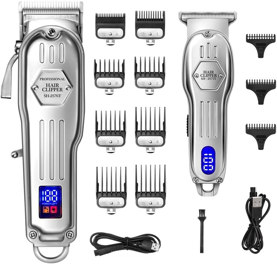 2 in 1 Full Metal Combo Kit Barber Hair Clipper For Men Professional Electric Beard Hair Trimmer Rechargeable Haircut