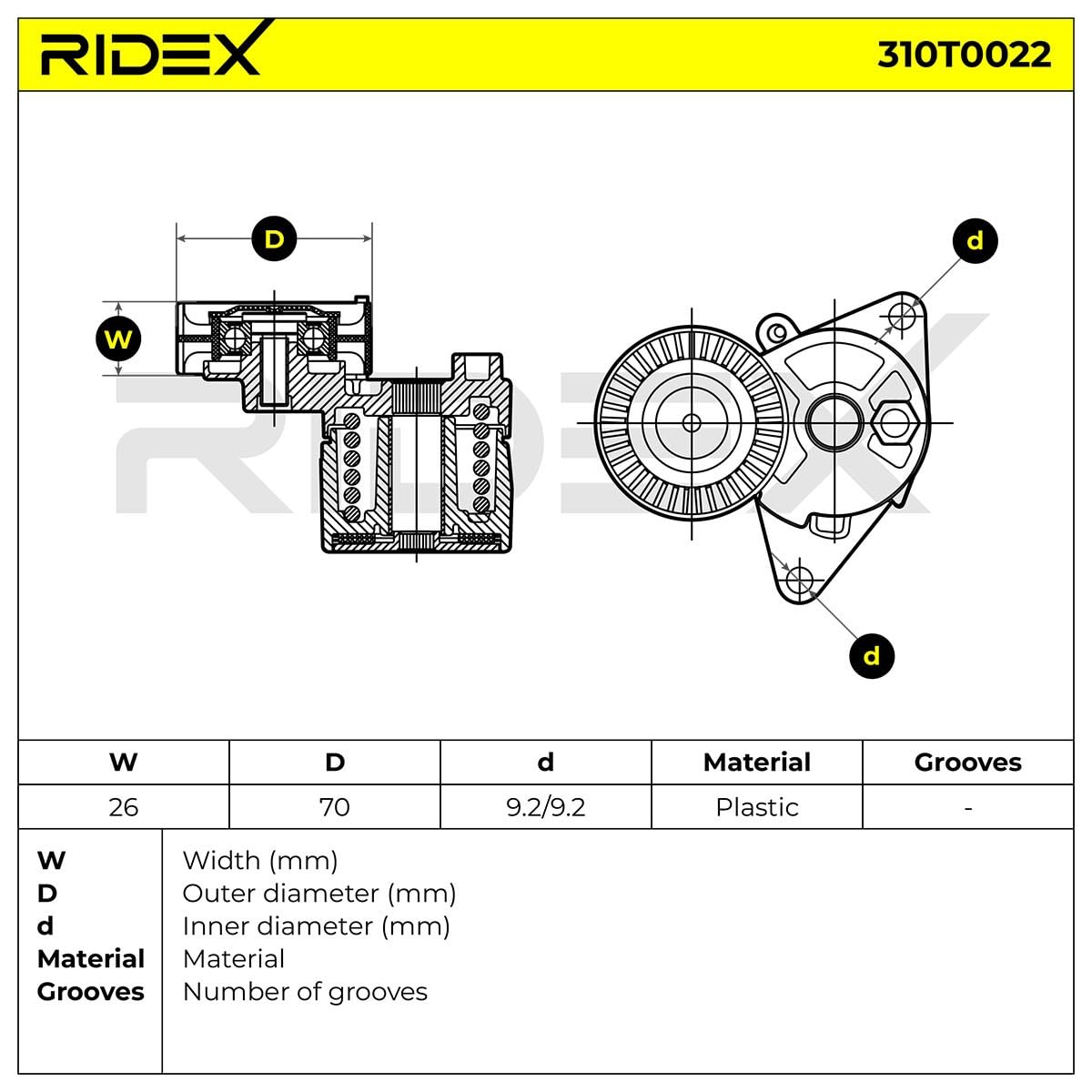 RIDEX 310T0022 Polea tensora correa poli V Compatible con BMW 3 Sedán E46