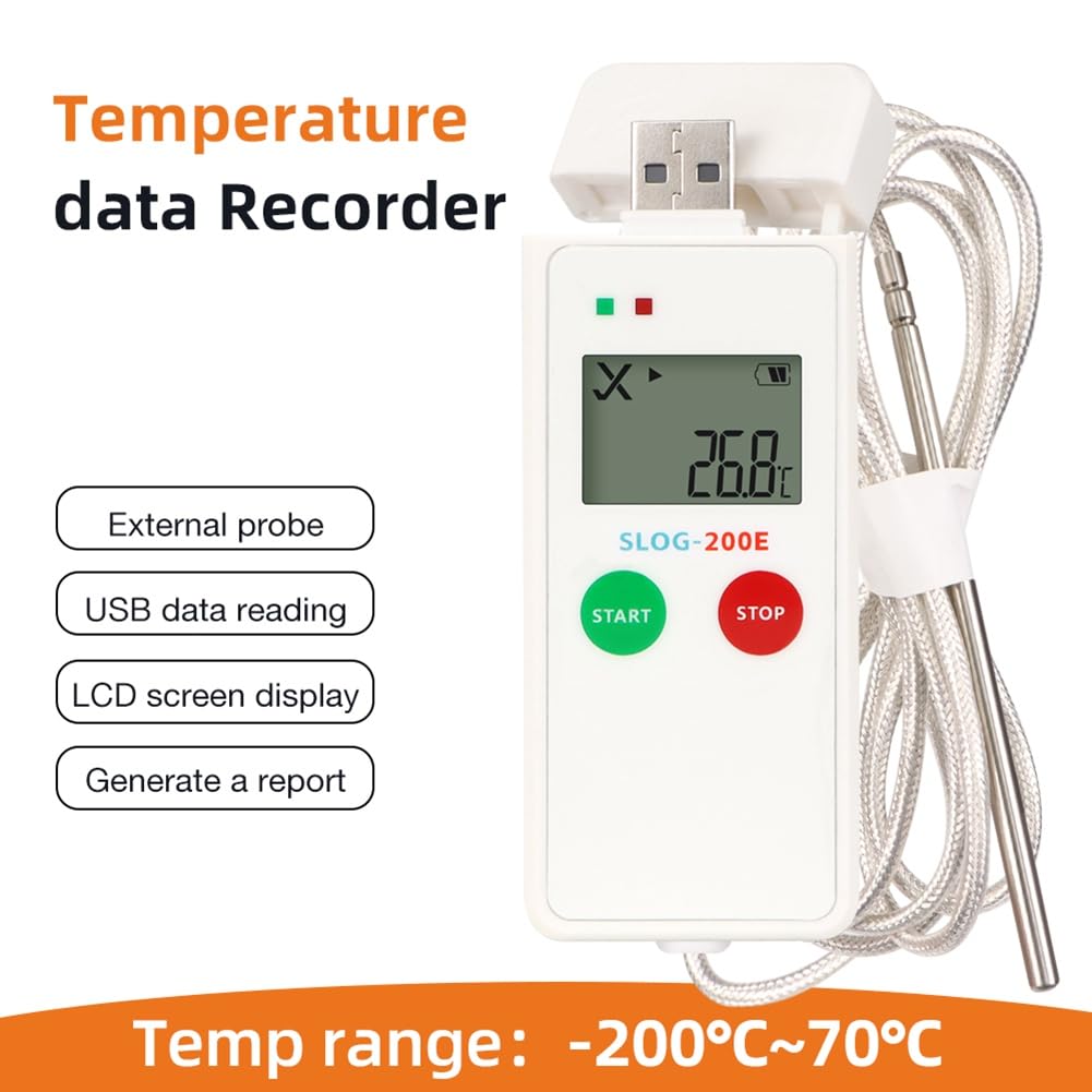 Registrador de Datos de Temperatura USB - Registrador de Baja Temperatura de 200 A 70 °C para Almacenamiento en Frío, Cadena de Frío, Transporte y Almacenamiento en Hielo Seco.