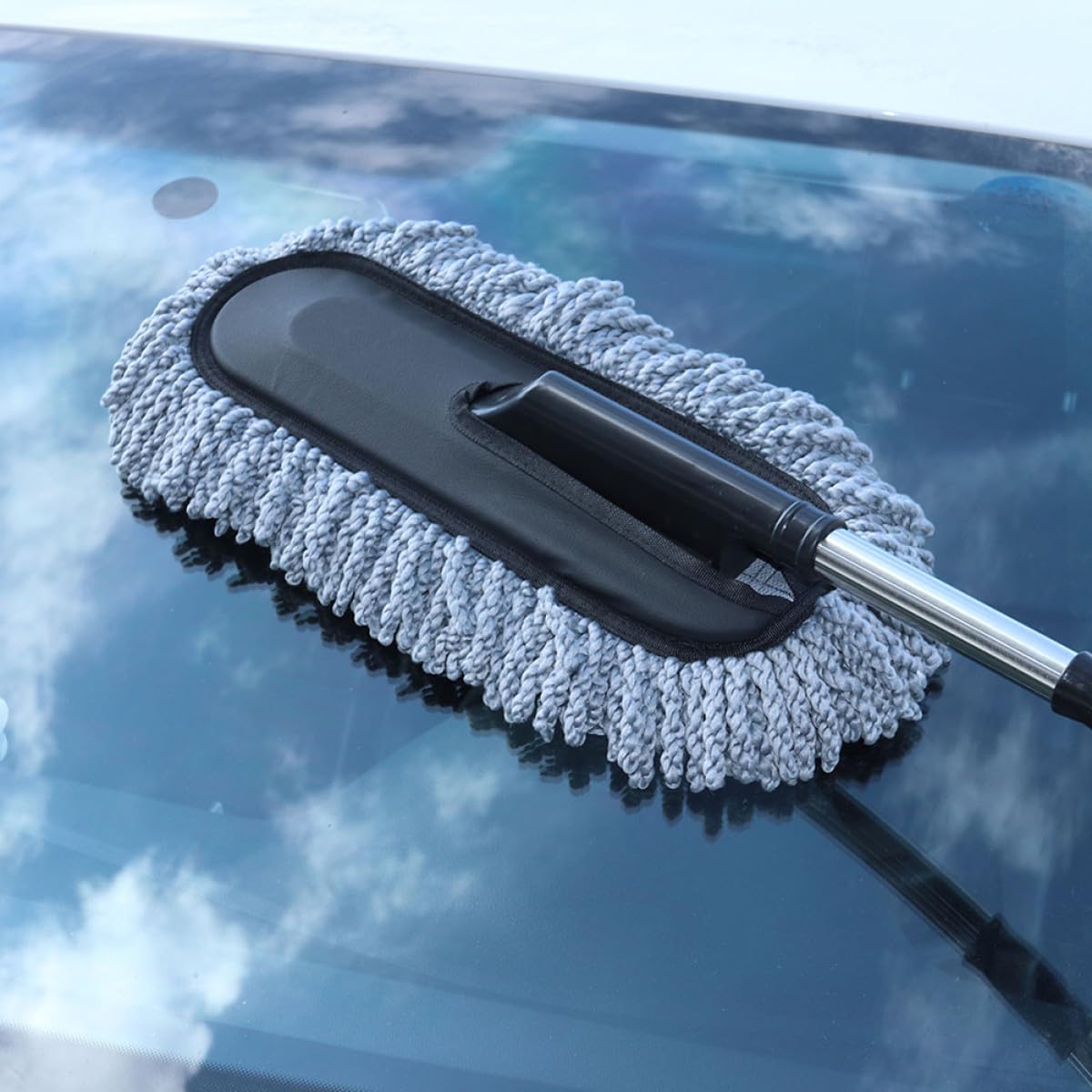 Cepillo para Limpiar Polvo de Coche 2 Piezas con Mango Telescópico de Acero Inoxidable Gris, Limpiador de Autos Versátil para Interior y Cuidado Automotriz Doméstico
