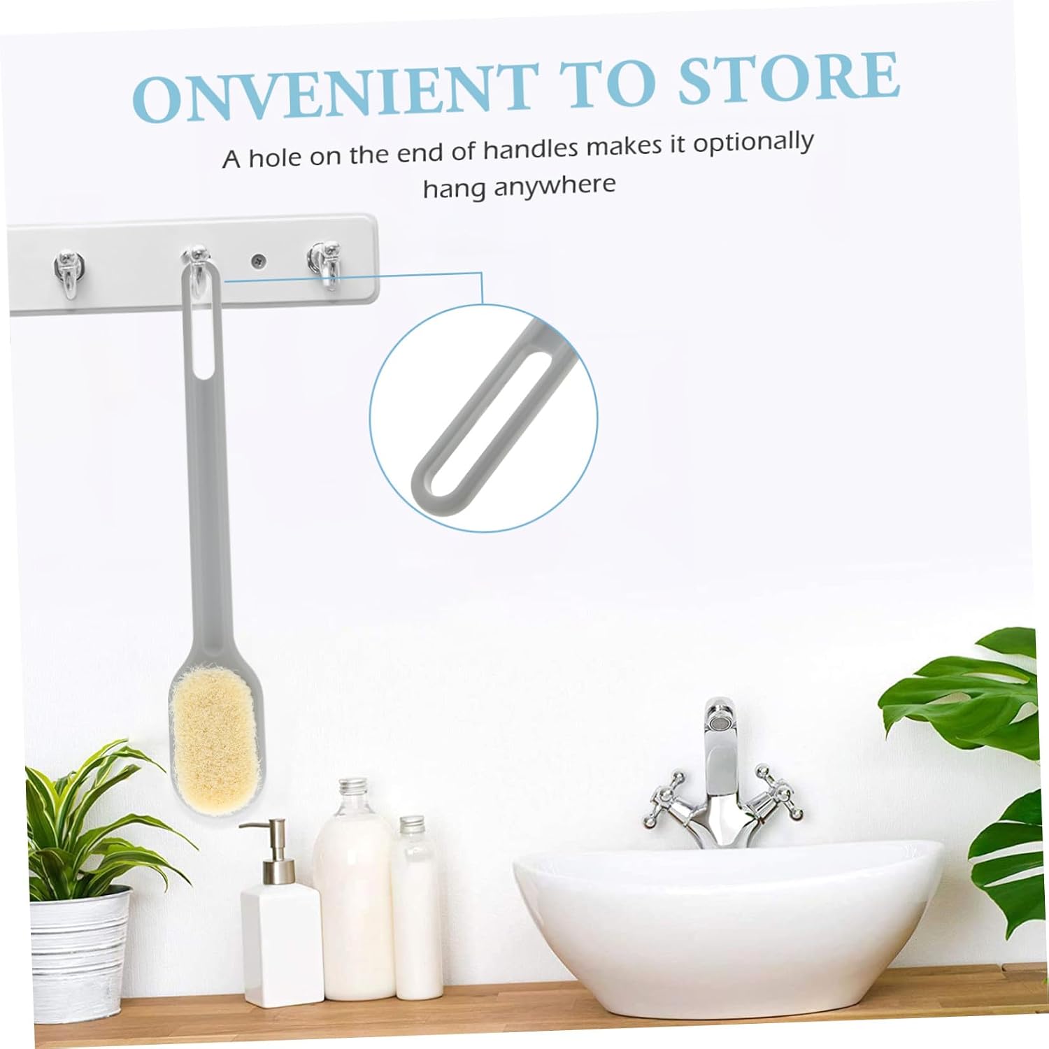 Multipurpose Bath Brush and Back Scrubber with Long Handle, Gray Nylon Soft Bristles Body Scrubbing Brush for Shower and Massage, Suitable for Women and Men