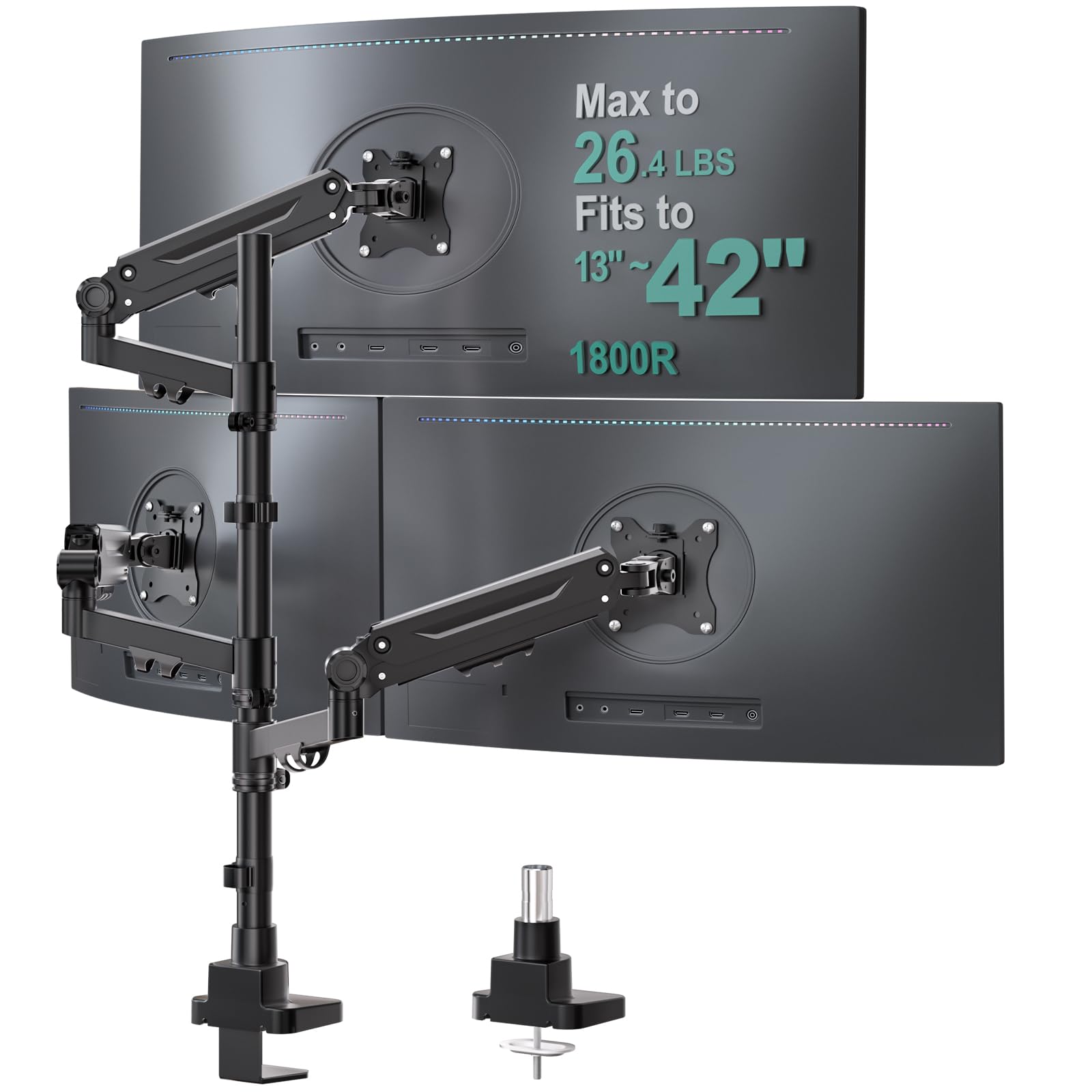 WALI Stacked Triple Monitor Mount for 13-42 inch Curved Screen, Max 26.4lbs