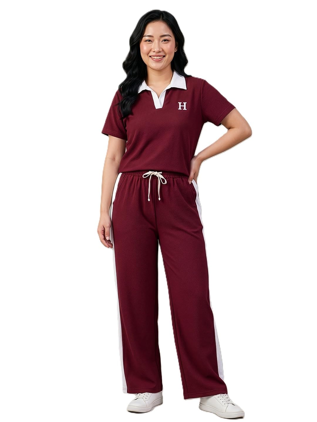 lugo Women's Printed Cotton Blend Polo Neck Co-Ord Set | Stylish Half Sleeve T-Shirt with Matching Trousers | Two-Piece Outfit Women and Girls-picture-19