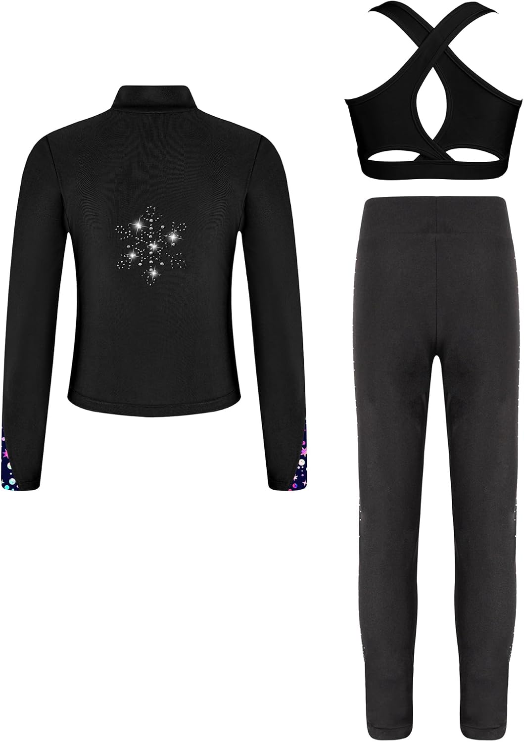 Hansber Kids Girls Ice Skating Training Outfits Sleeveless Crop Top and Leggings with Figure Skating Jacket Set