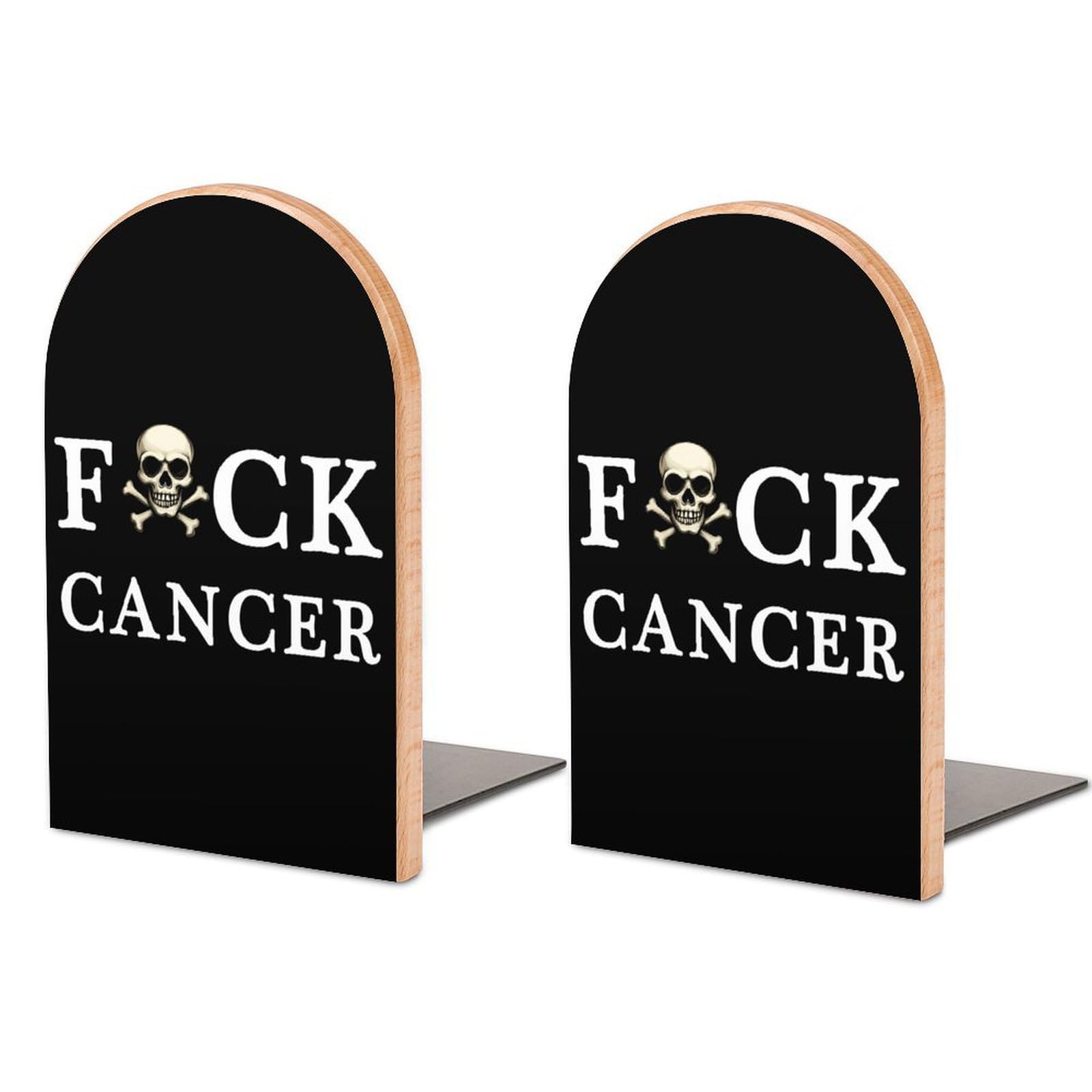 Fuck Cancer Skull And Crossbones Book Ends Wood Non-Slip Books Stand Book Holders Book Stopper Organizer for Shelves Home Office