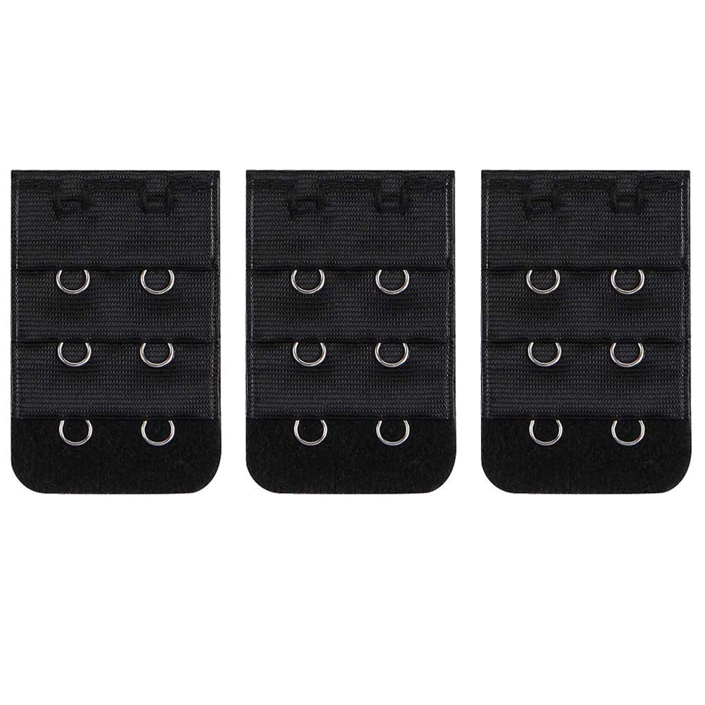 Lansonee 3 Pcs Women Comfortable Bra Strap Extenders Extensions Elastic Extender Set 2 Hooks (Black)