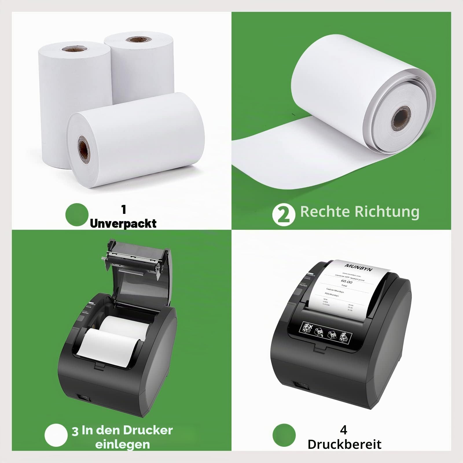 MUNBYN Premium 10 Stk. Thermopapier 80 * 50mm kassenrollen thermorollen bonrollen Thermo bonpapier Thermo-bonrolle für Thermodrucker alle 80mm Drucker