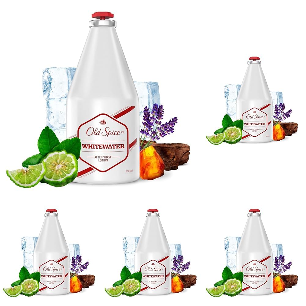 Old Spice Whitewater After Shave Lotion (100 ml), kühlendes Rasierwasser mit antiseptischer Wirkung (Packung mit 5)