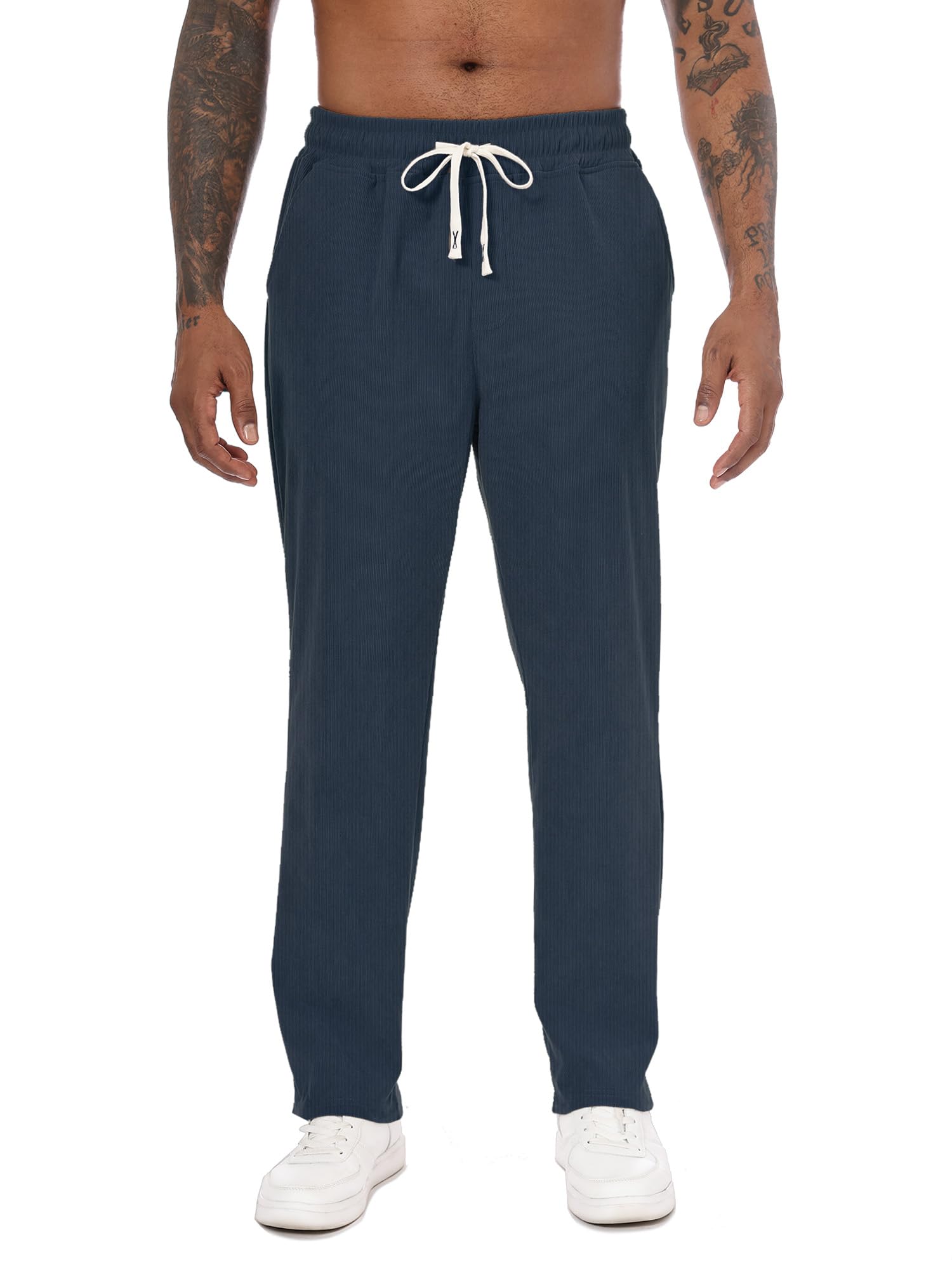 Yageshark Pantaloni in velluto a coste da uomo, vestibilità normale, corduroy, pantaloni per il tempo libero, con tasche e elastico in vita, per ufficio, città e tutti i giorni