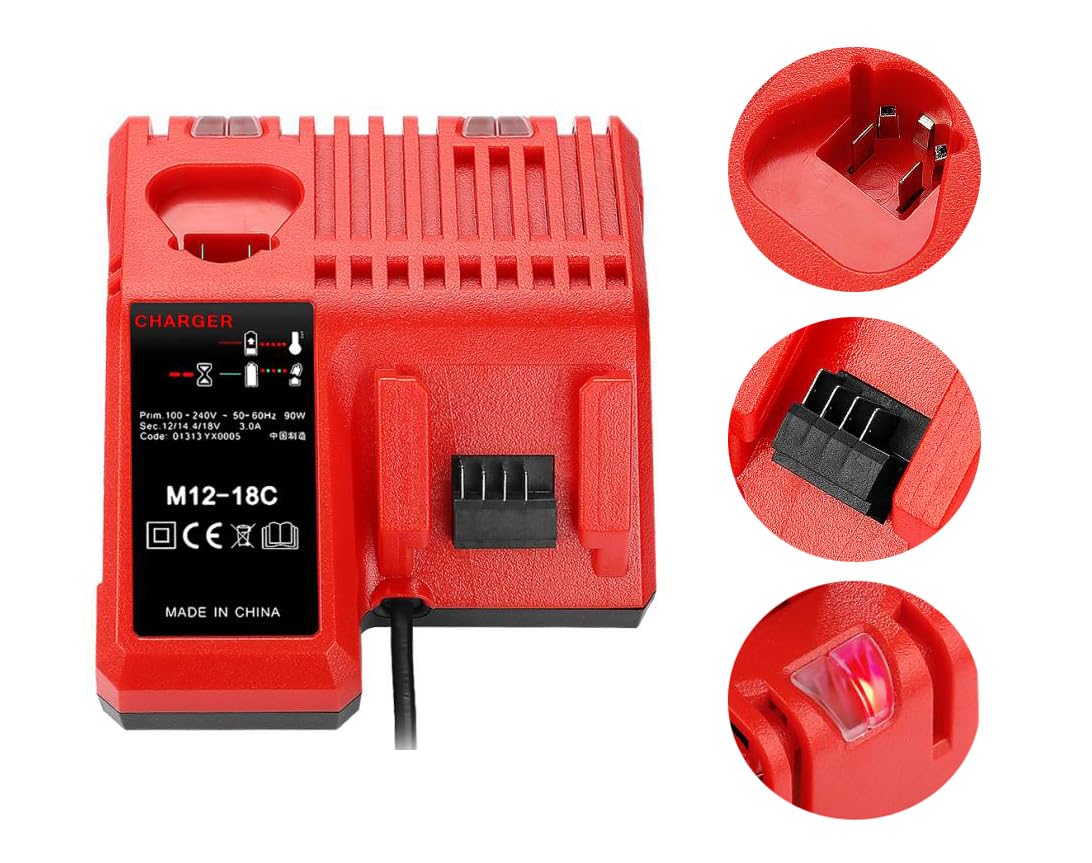 2 Pack Baterías de Litio 5.0Ah 18V M18 de Repuesto para Batería Milwaukee M18 con 1 Cargador para Milwaukee M-12/M-18