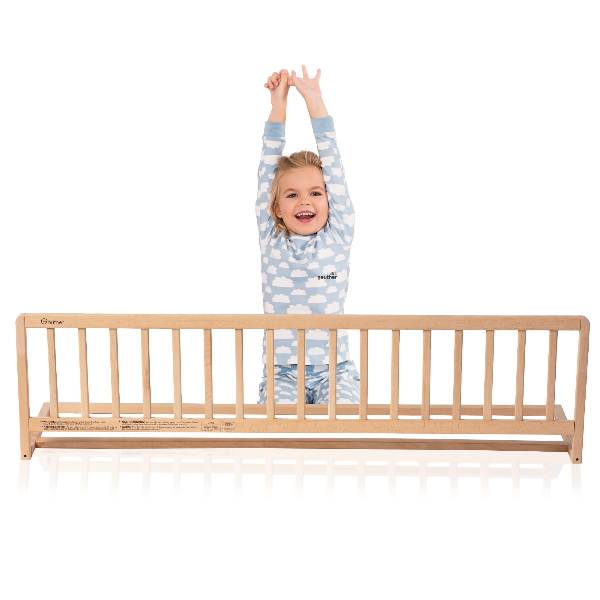 Geuther Bettschutzgitter Holz | Rausfallschutz Bett für Kinder | Bettgitter als Absturzsicherung Bett | Baby Rausfallschutz Elternbett, Rausfallschutz Kinderbett & Baby Bett in 140 cm Länge, Natur
