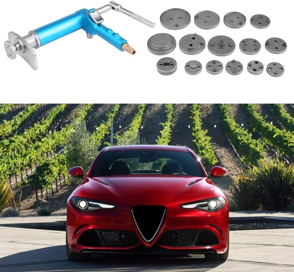 Arretratore ad aria compressa Strumento di ripristino del pistone del Freno 16 Pezzi Kit di Attrezzi per la Riparazione del pistone del Freno ad Aria compressa