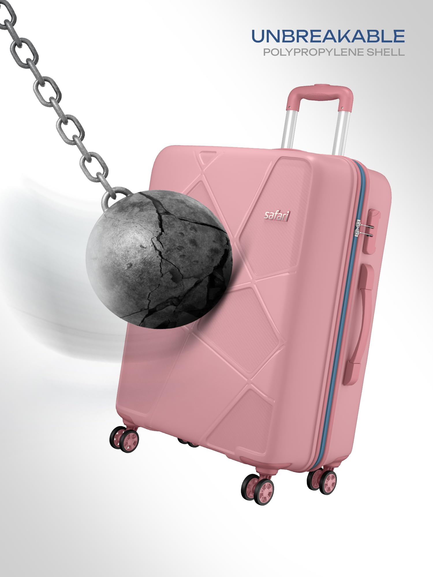 Safari Pentagon Pro 8 Wheels 75cm Large Size Trolley Bag, Hard Case Polypropylene, 360º Wheeling Small Check in Luggage, Suitcase for Travel, Trolley Bags for Travel, Rose Gold — Amazon image 2
