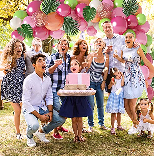 117Pcs Tropical Balloons Arch Garland Kit, Hot Pink Green Rose Gold Confetti Balloons Palm Leaves & 5Tools for Tropical Hawaii Aloha Luau Flamingo Theme Birthday Party Baby Shower Wedding Decorations - Image 5