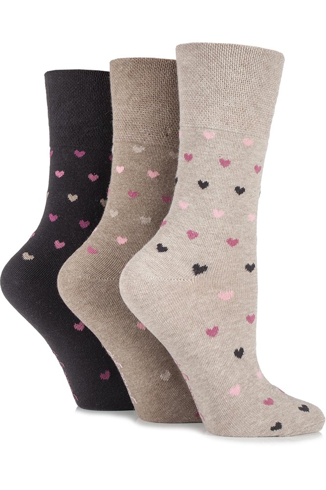 Gentle Grip Ladies Patterned Cotton Socks Neutral Hearts 4-8