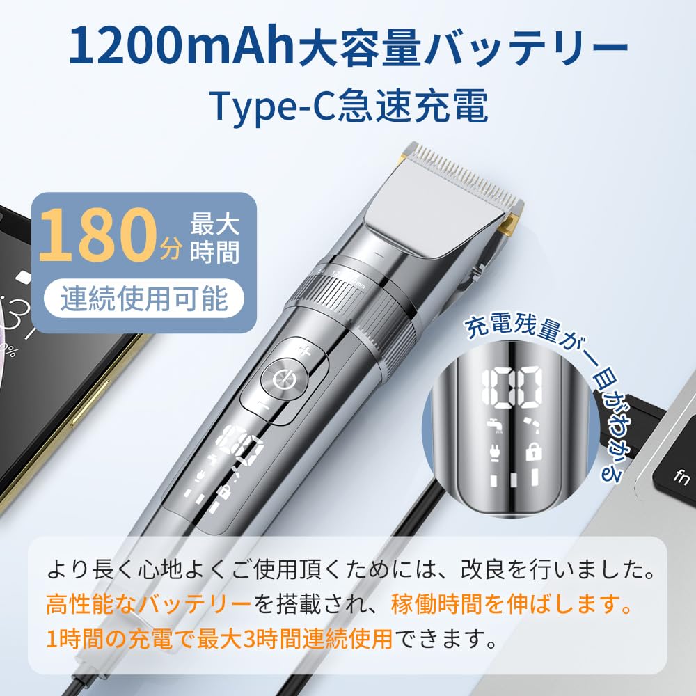 Amazon.co.jp: バリカン Type-C充電式 ヘアーカッター 電動バリカン