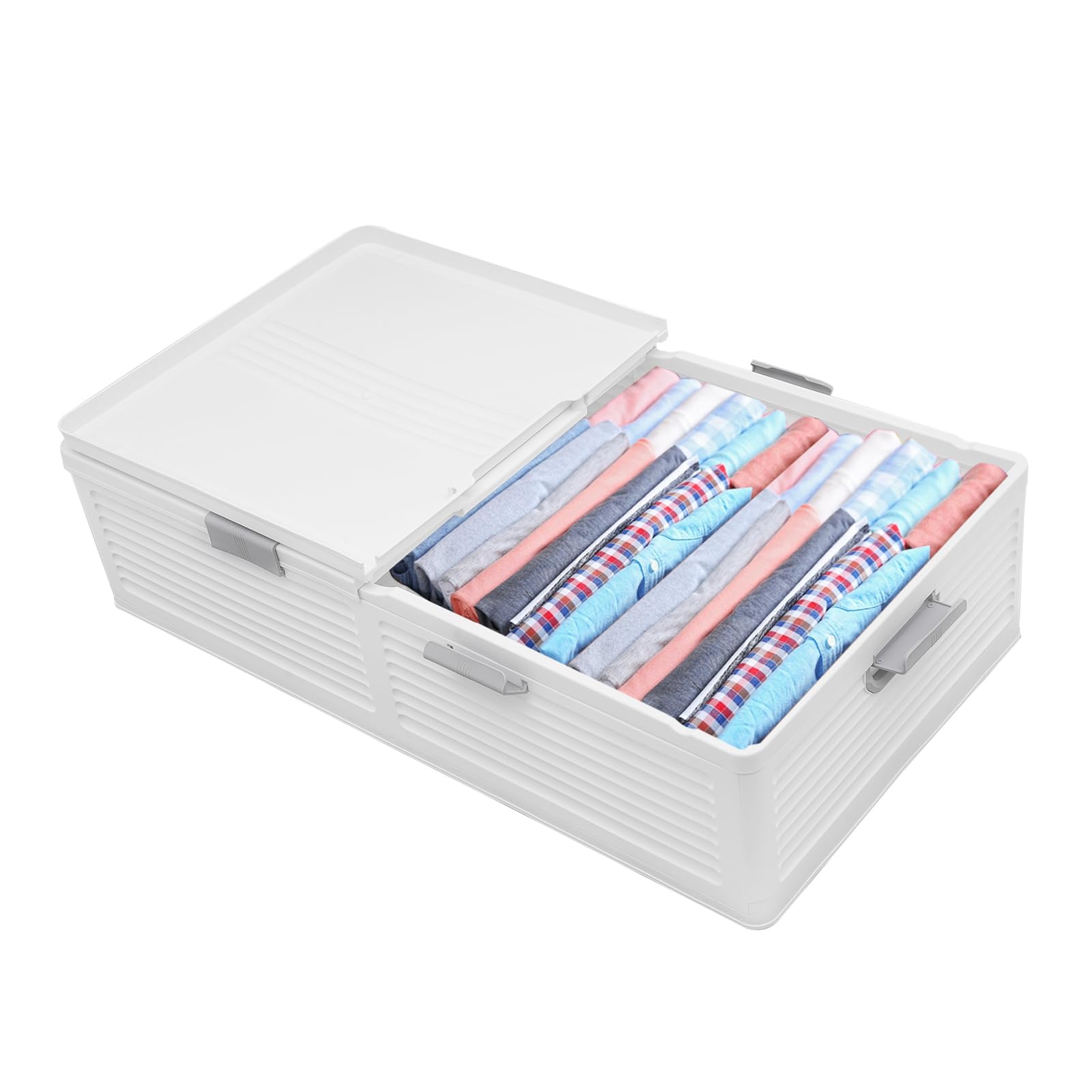 Aufbewahrungsbox mit Deckel, Unterbett Aufbewahrungsorganizer mit Unterer Flaschenzug & Seitlicher Handgriff, zur Aufbewahrung von Kleidung, Spielzeug, Bücher, 101 * 51.5 * 24cm (Weiß)