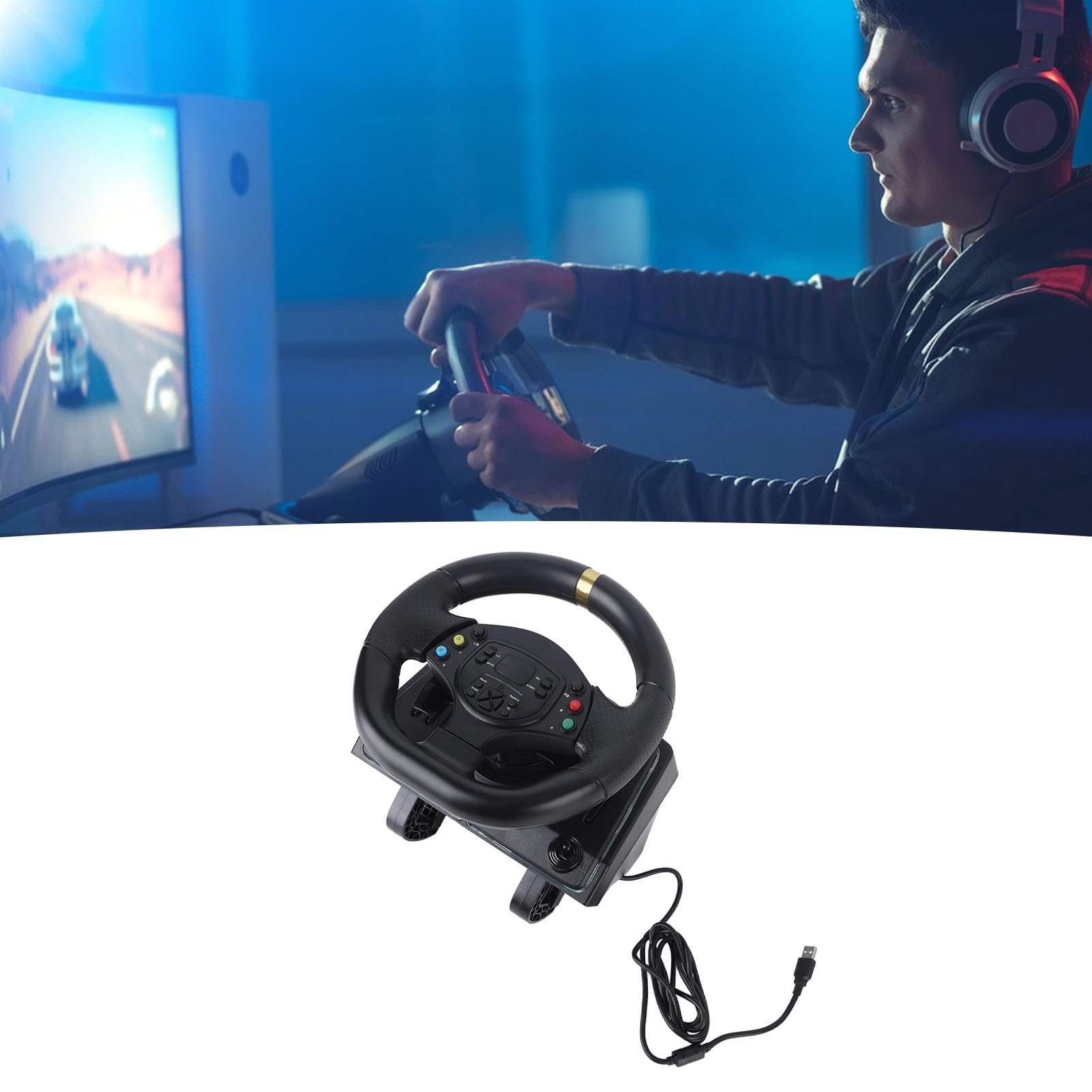 Volante de Carreras Universal Driving Force, Portátil y Desmontable con Práctico Accesorio de Abrazadera