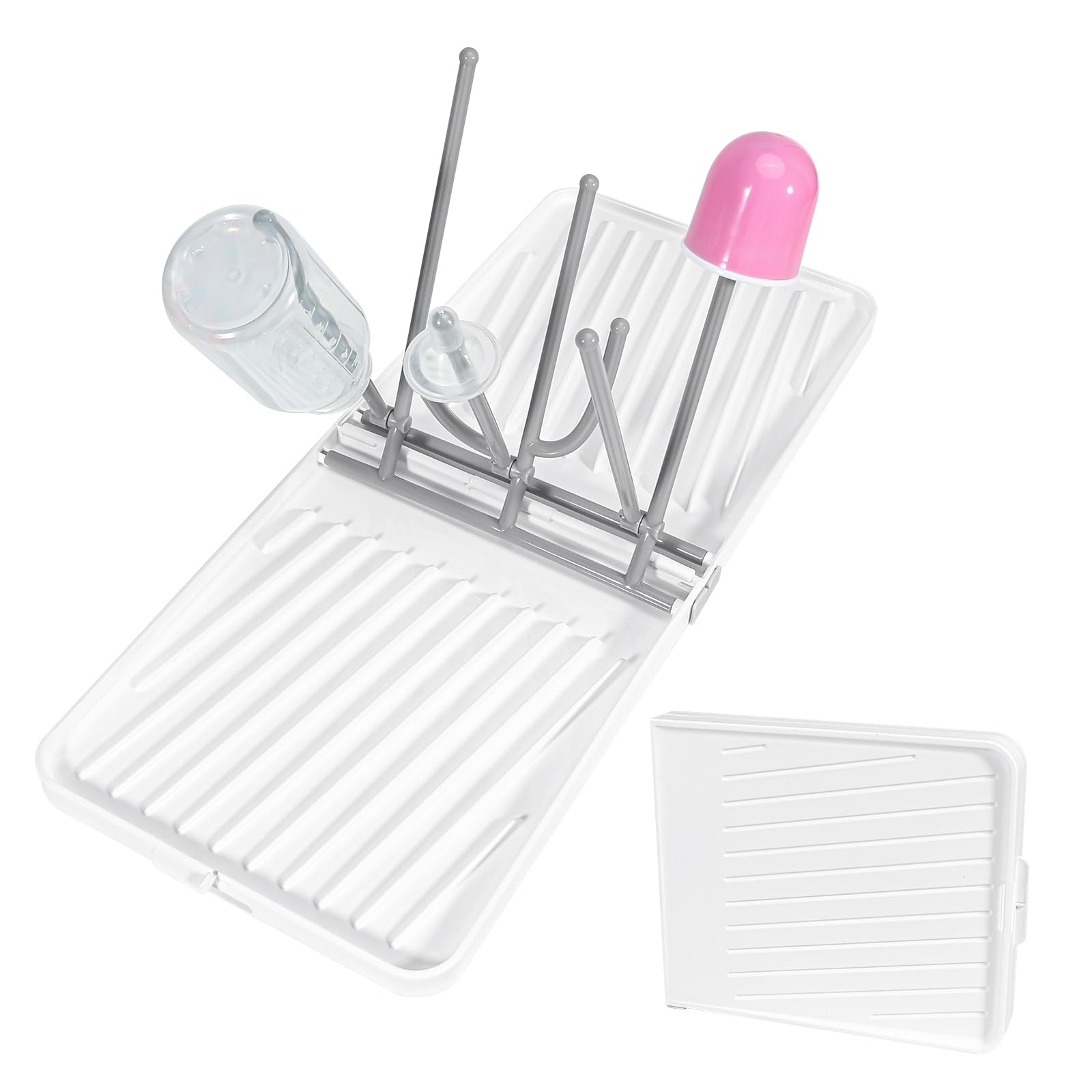 Baby Bottle Drying Rack with Tray and Drainer, Space Saving, Foldable, Portable Travel Bottle Drying Rack for Bottles, Teats, Cups, Nipples, Pump Parts and Accessories