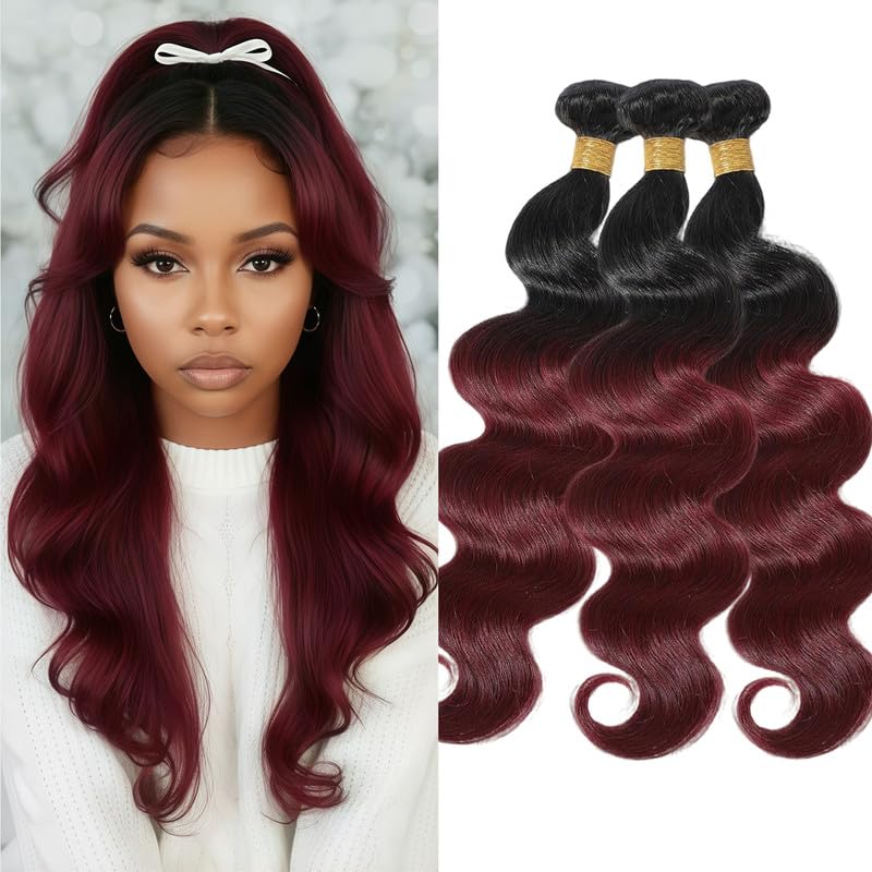 Ombre Blonde Bundles Human Hiar 12 14 16 inch Body wave Hair Weave for Black Women Brazilian Virgin Hair 12A Quick Weave 3 Bundles Double Weft（Black Ombre Honey Blonde，#T1B/27)