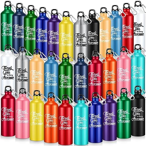 Uiifan 32 Pcs Thank You Gift for Coworker Aluminum Water Bottle Employee Appreciation Gift Inspirational Lightweight Sports Water Bottle Bulk for Teacher Staff(Multicolored)