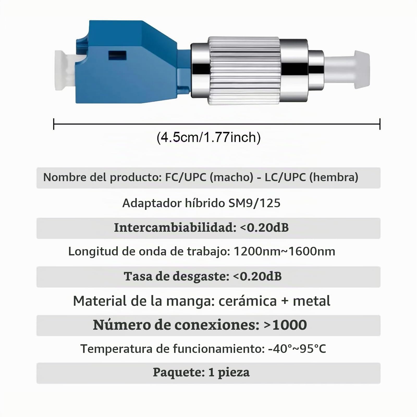 Localizador visual de fallas de 70 mW, kits VFL de 70 mW, Lápiz Comprobador de Cables de Fibra Óptica con Adaptadores FC/LC Monomodo de 9/125 μm, Compatible con Interfaz SC/FC/ST/LC de 2,5 mm
