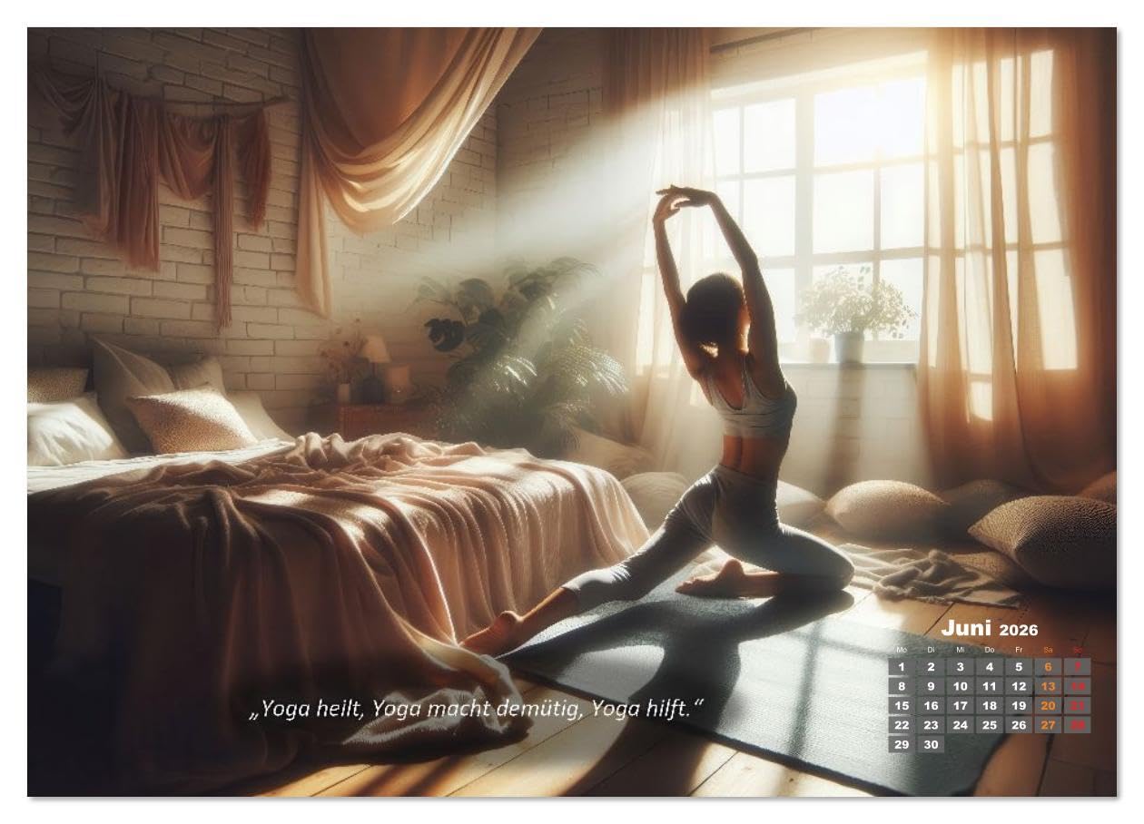 Mit Yoga ins Bett (hochwertiger Premium Wandkalender 2026 DIN A2 quer), Kunstdruck in Hochglanz: Ihr Kalender für Erholung, Entspannung und Achtsamkeit (CALVENDO Gesundheit)