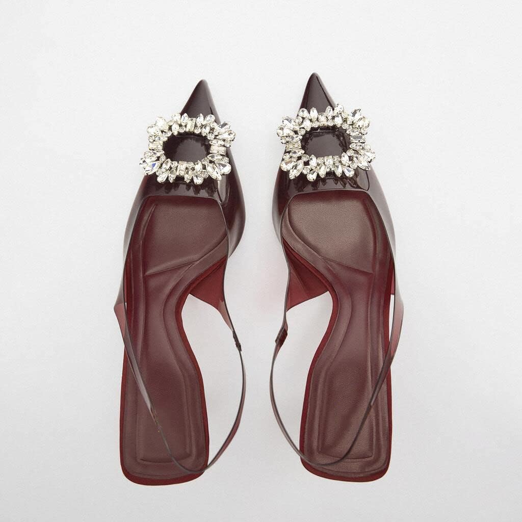 keleimusi Clear Slingback Heeled Shoes for Women Crystal Rhinestone Pointed Toe Wedding Kitten Heels Sandals Shoes - Image 4