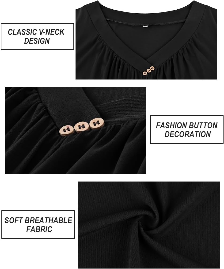 CARCOS Plus Size Tops for Women XL Short Sleeve Black Casual Loose Over Size V Neck Summer Oversize Pullover Basic T Shirts 14w 16w - Image 6