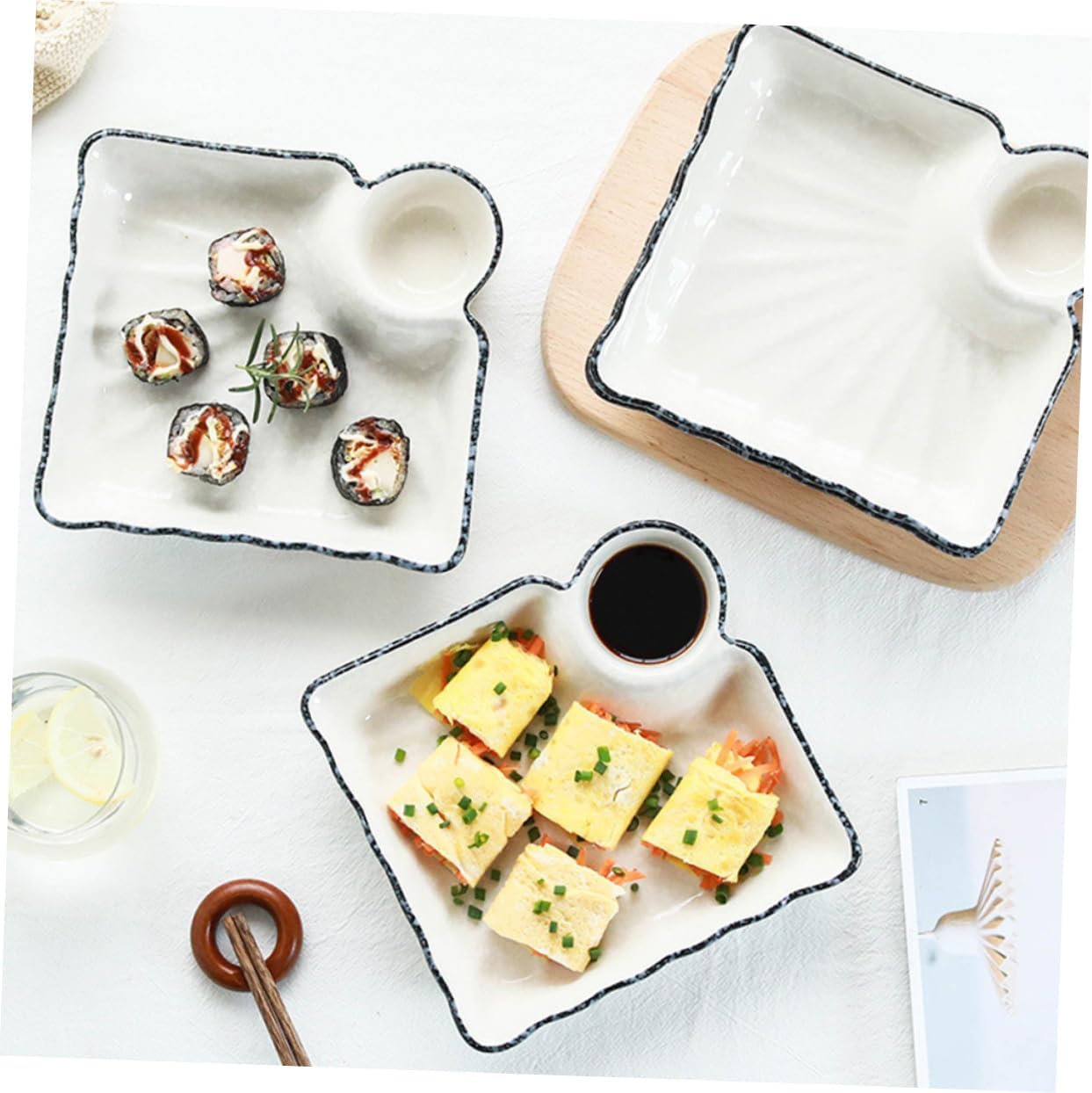 2Pcs Ceramic Sushi Plate Japanese Style Dipping Dish Dumpling Serving Plate Decorative for Home Use Sturdy with Excellent Craftsmanship