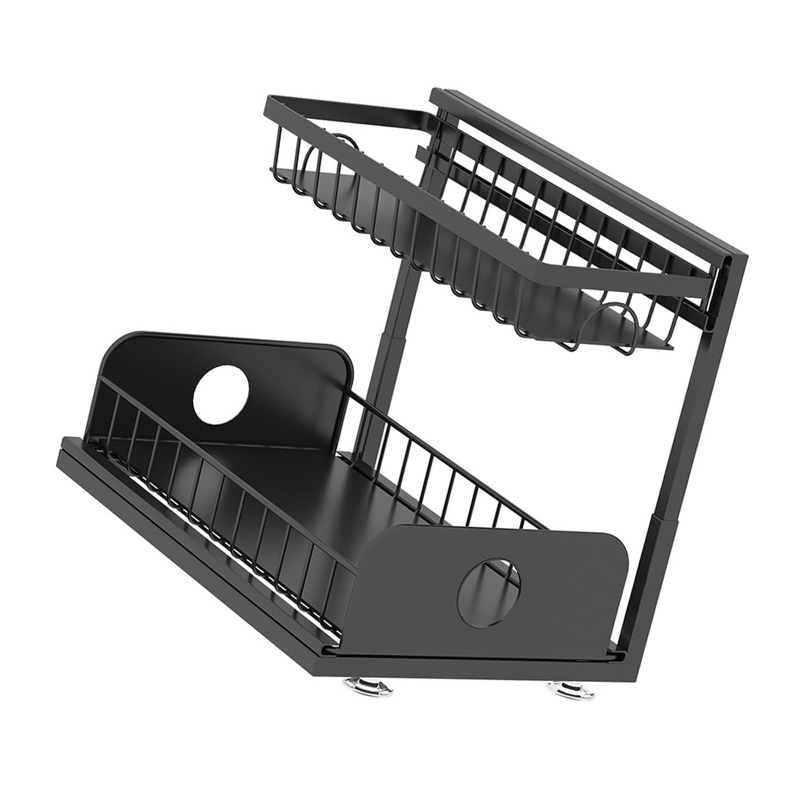 RGYBAO Modern Under Sink Tray with Removable Dividers & Not Tip Construction Small 2 Levels Under Cupboard Shelf for Strong Carbon Steel Shelf