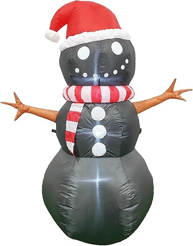 PRODUCTZ Decoración de Navidad de 5 pies, muñeco de nieve inflable negro con sombrero de Navidad, decoración única para exteriores, interiores,