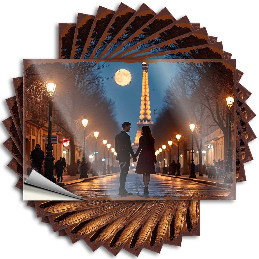 Romantic Evening Stroll Under The Moonlit Eiffel Tower Teenage Western - Decals Wall Waterproof Decal(8X12CM)