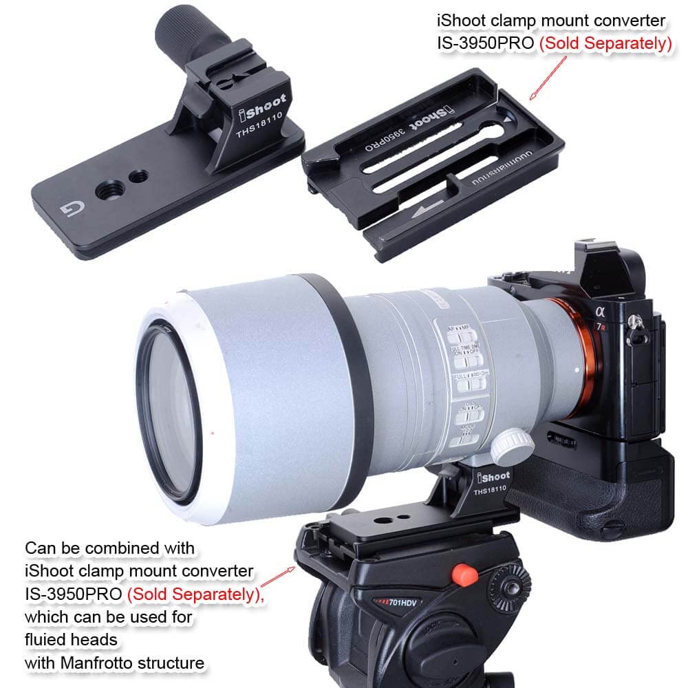 iShoot Base Anello di montaggio per treppiede piede Collare per obiettivo Supporto Arca Piastra compatibile con Sony FE 100-400mm f/4.5-5.6 GM OSS, 70-200mm f/2.8 GM OSS & II, 18-110mm f/4 G OSS PZ