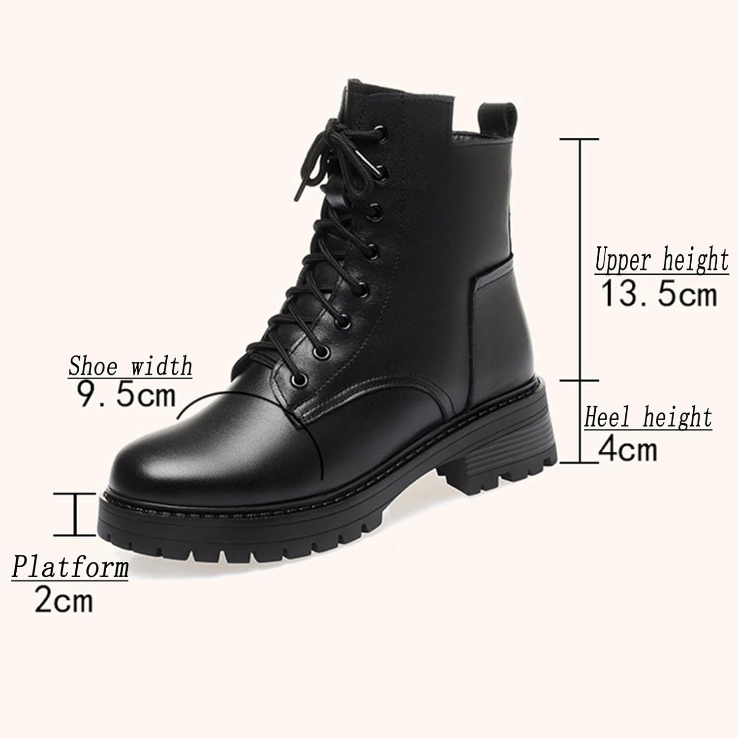 Women's Winter Platform Boots - Fur Lined Combat & Riding Booties with Chunky Heel, Leather Lace-Up & Side Zip for Warmth & Traction,Black,9