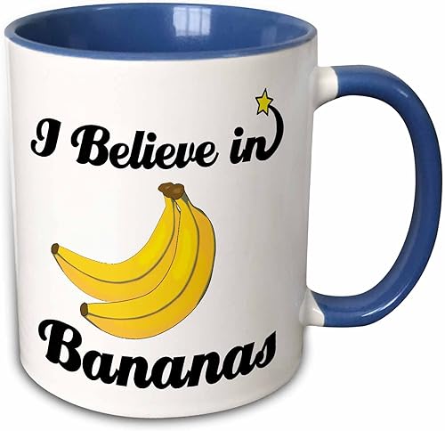 Miniatura 10 de 3dRose I Believe in Bananas - Taza de dos tonos, 11 onzas, negro/blanco