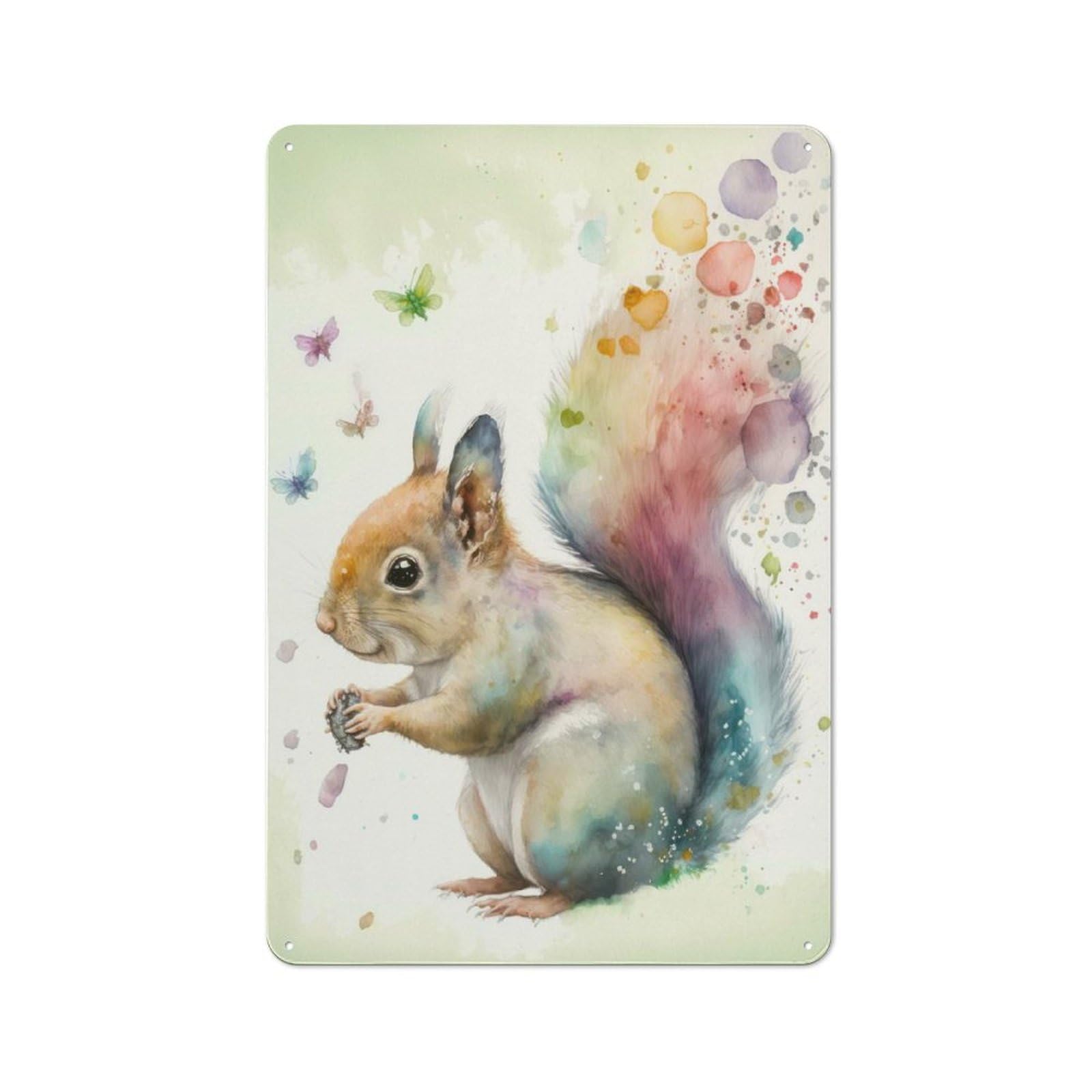 Junmoney Style-19 Rainbow Squirrel Retro-Style Tin Wall Plaque 30X20cm For Café Or Home Bar, For Themed Interiors In Cafés And Home Bars