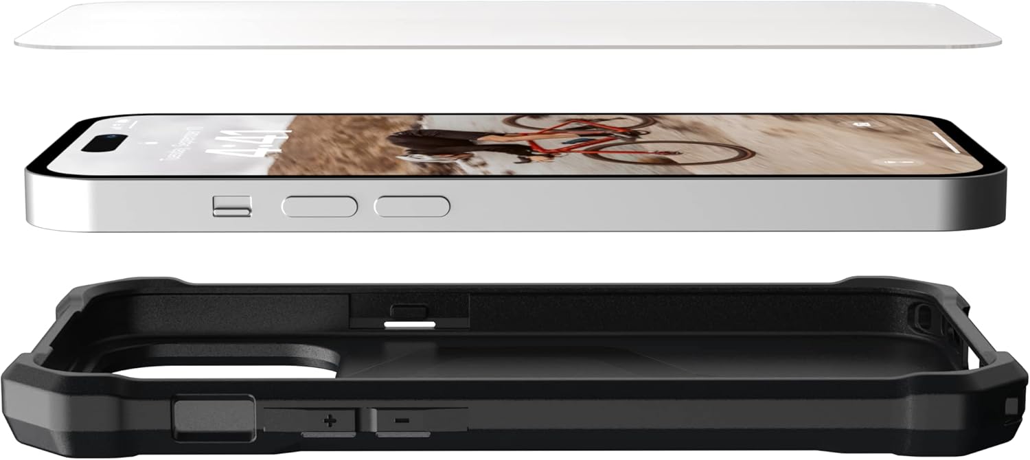 uag iphone 14 pro case 6 1 monarch pro kevlar silver compatible with magsafe protective cover 6 1 premium tempered glass shield screen protector