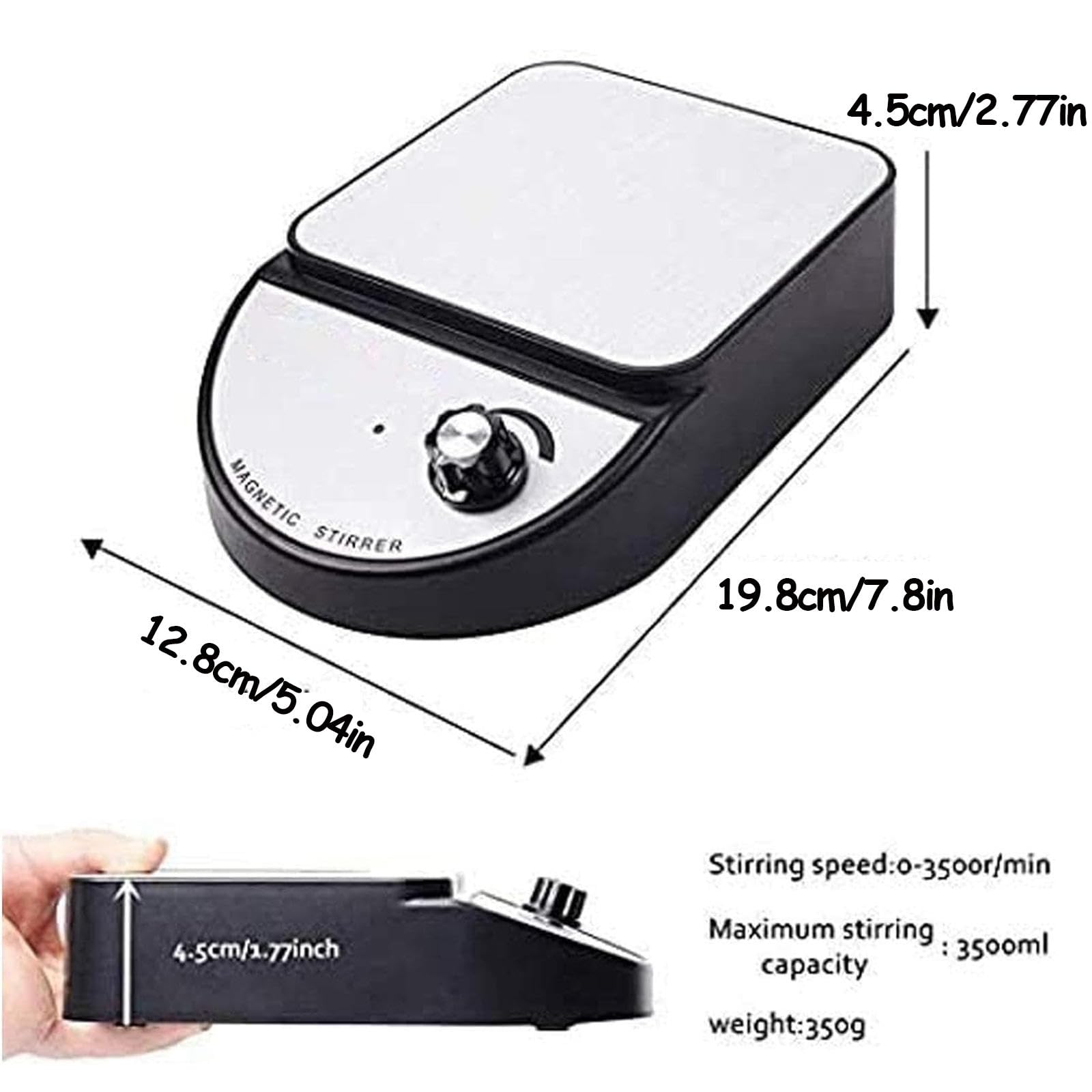 Agitador Magnético de Laboratorio con Barra Agitadora Magnética, 3500 RPM, Máx. Capacidad: 3500 Ml, Panel de Aluminio de 13 Cm de Diámetro para Investigación Científica, Aula