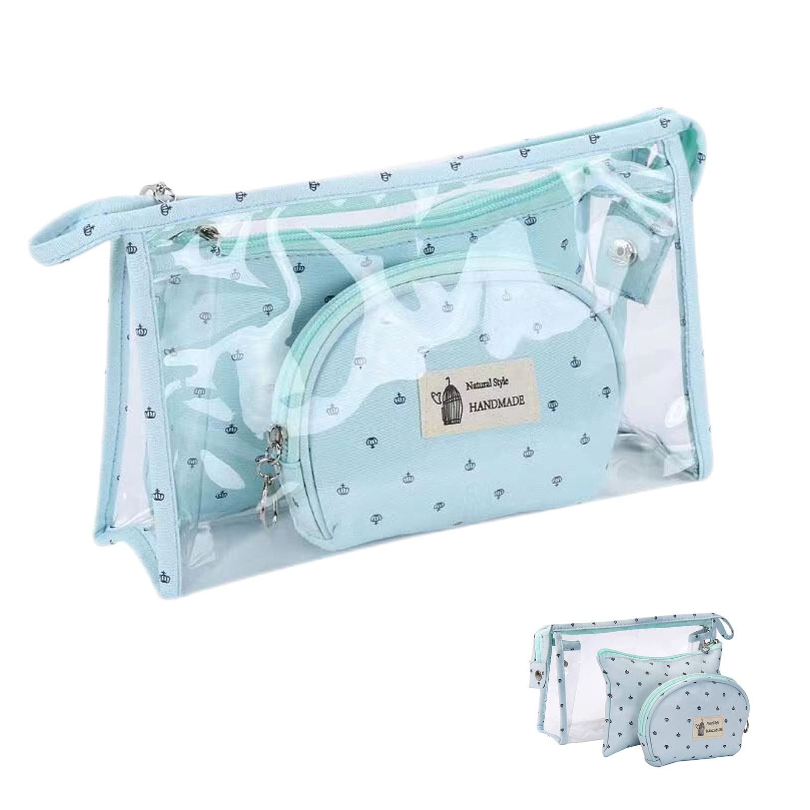 HBYMYDA 3 Piezas Bolsas de Aseo,Bolsa de Maquillaje de Tocador Transparente,Organizador de Belleza de Plástico Impermeable,Bolso de Cosméticos para Viajes (Azul)