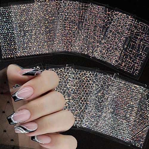 French Nail Art Stickers Nail Decals 3D Self Adhesive Nail Art Supplies Geometric Line Glitter Design Nail Decals French Line Decals Designer Nail Stickers For Women Diy Manicure Decorations 12 Sheets #TOP3