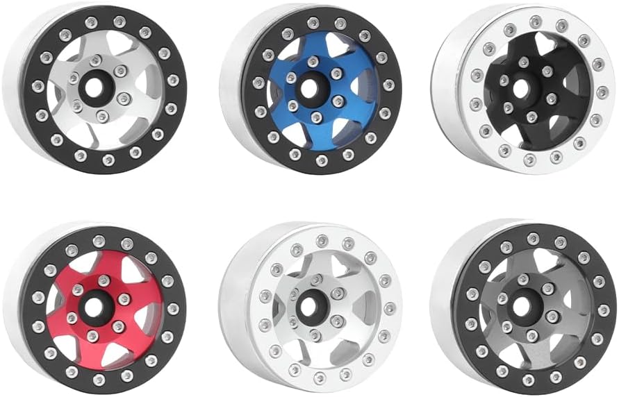 4PCS 1.55 Inch Beadlock Wheel Rims Aluminum Alloy Metal 6Spoke Wheel Rim Hubs Replacement Upgrade Part for 1/10 RC Crawler Car for Axial SCX10 AX90069 D90 TF2 CC01 Tamiya (Silver Black)