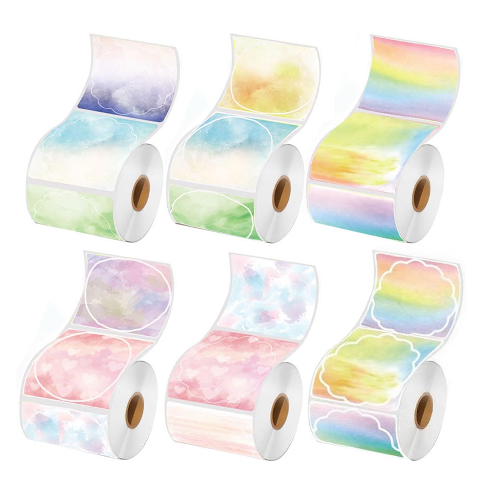 Rollo de etiquetas autoadhesivas redondas, pegatinas imprimibles térmicas, papel de color, sello for envolver regalos, precio, etiqueta de nombre, 2/6 rollos(6-roll 840pcs pattern-mixed)