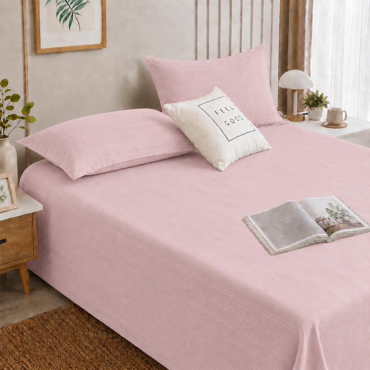 Cortina Cloud Cotton King Bed Sheet Set - Pink -3