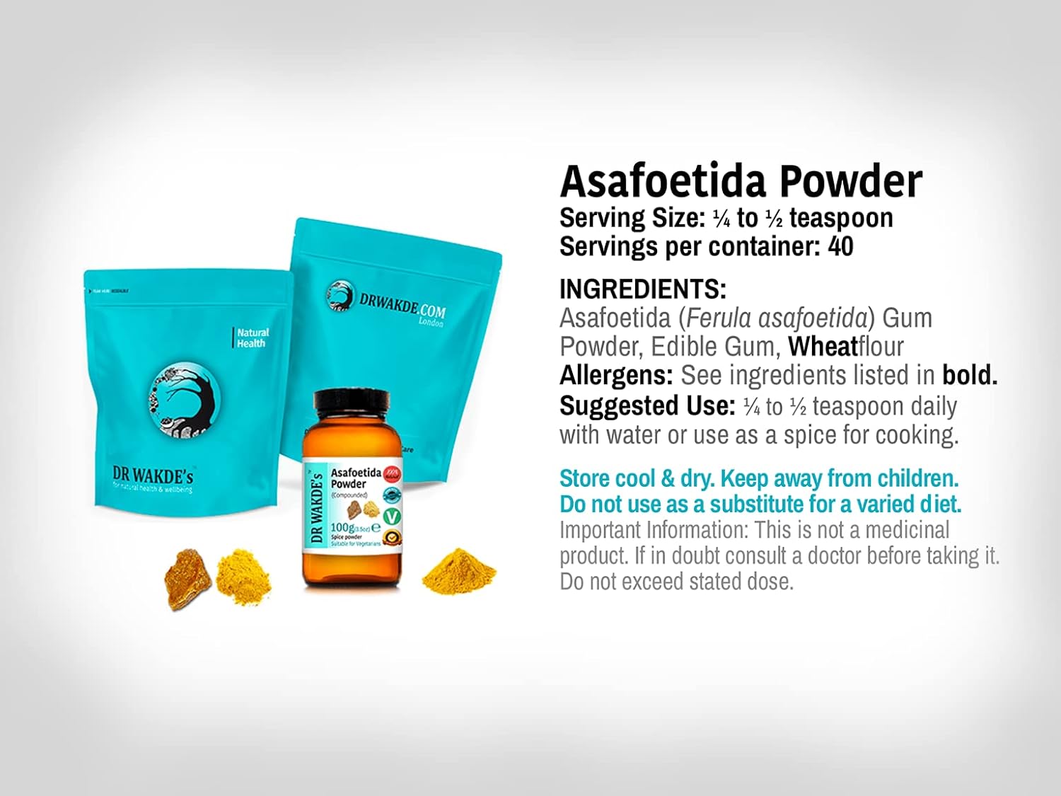 DR WAKDE's Asafoetida Powder (Hinga | Ferula Asafoetida) - 1Kg (2.2lb) | Compound Spice Powder | Ayurvedic Herb | Vegan | Same Day Dispatch